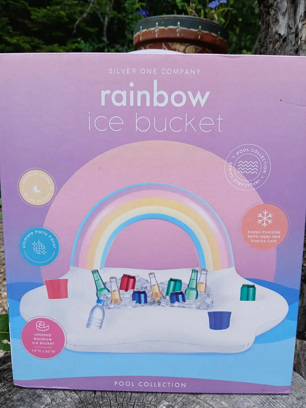 Rainbow Ice Bucket - Pastel Rainbow Inflatable Party Cooler Silver One Pool